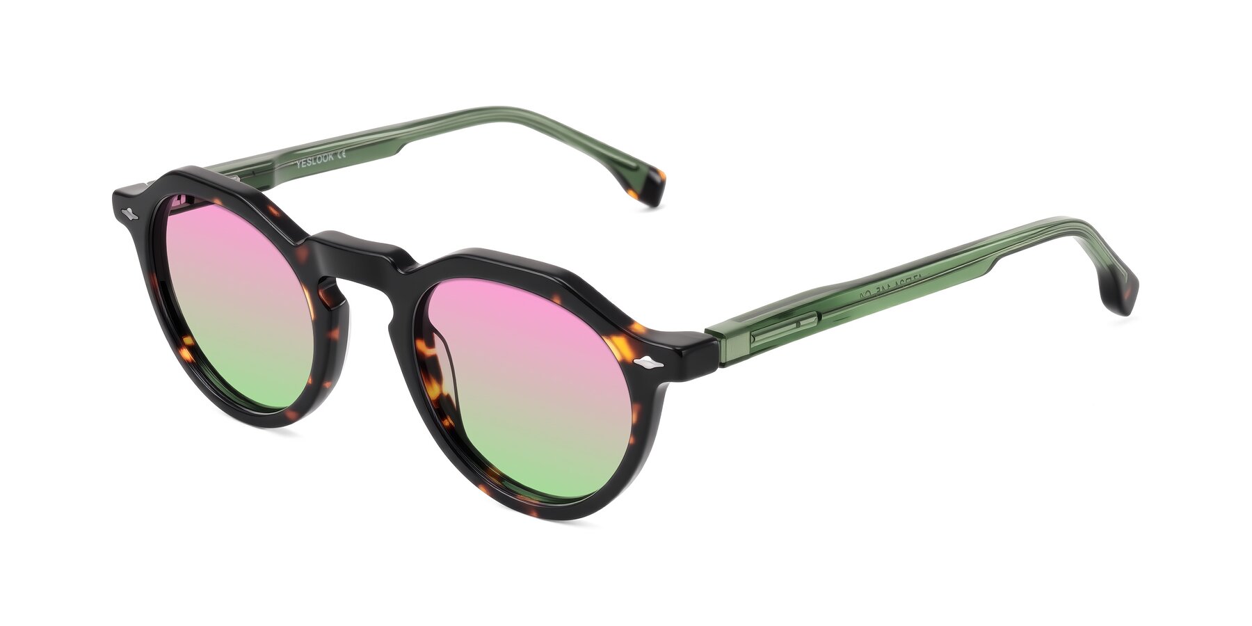 Angle of Orta in Tortoise/Green with Pink / Green Gradient Lenses