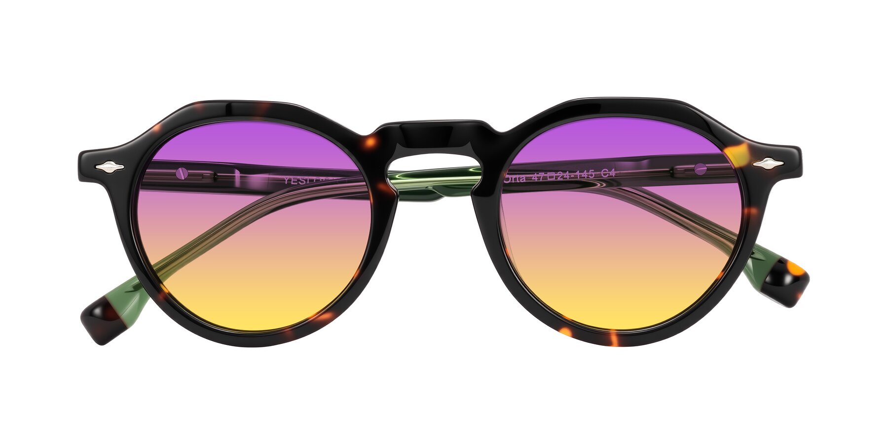 Folded Front of Orta in Tortoise/Green with Purple / Yellow Gradient Lenses