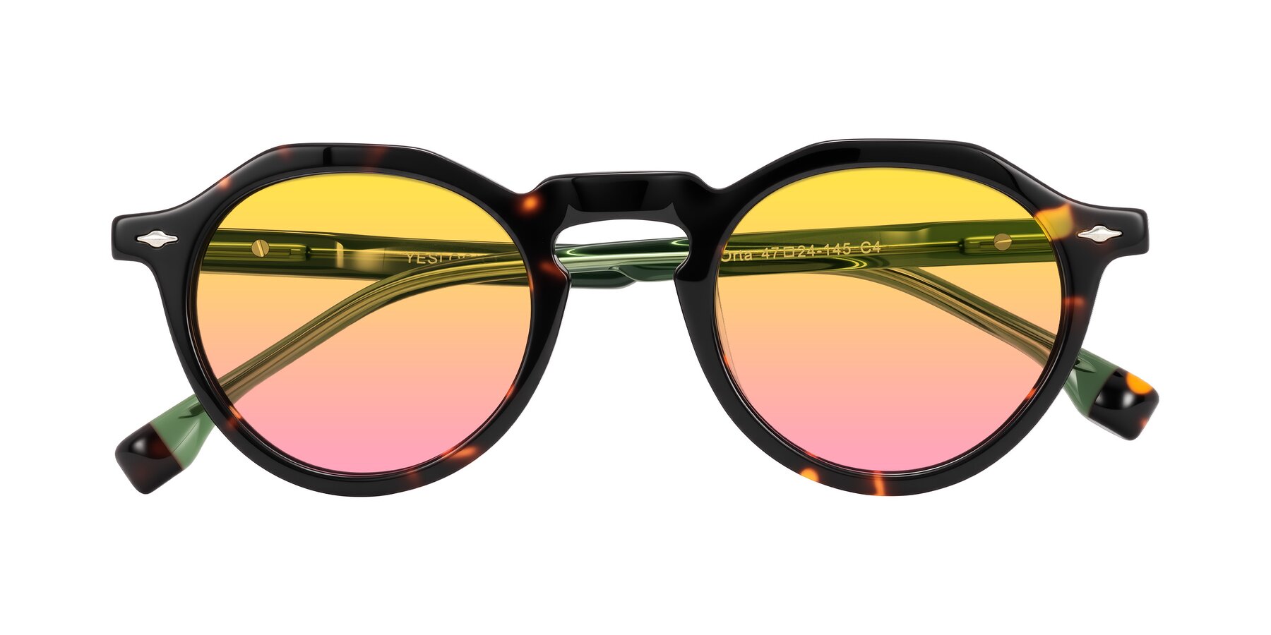 Folded Front of Orta in Tortoise/Green with Yellow / Pink Gradient Lenses