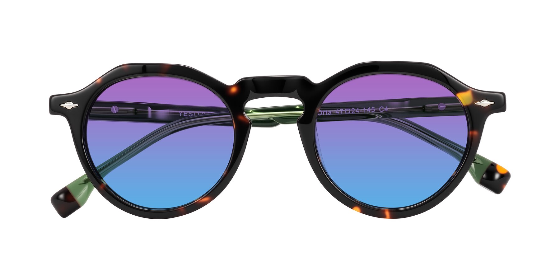 Folded Front of Orta in Tortoise/Green with Purple / Blue Gradient Lenses