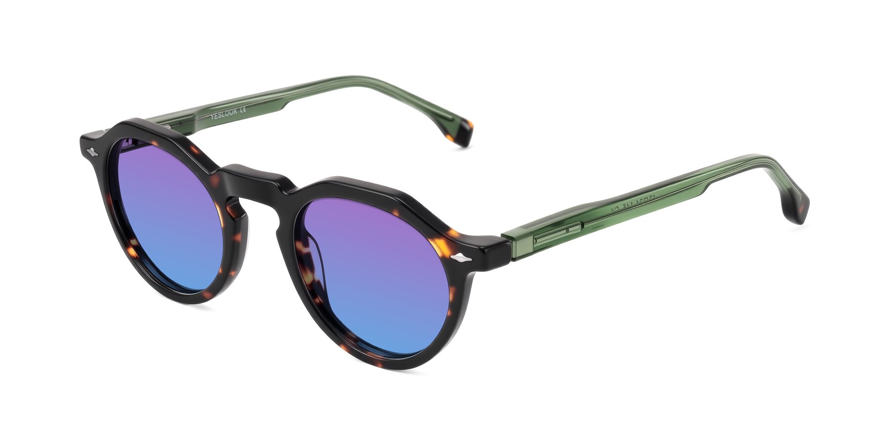 Angle of Orta in Tortoise/Green with Purple / Blue Gradient Lenses