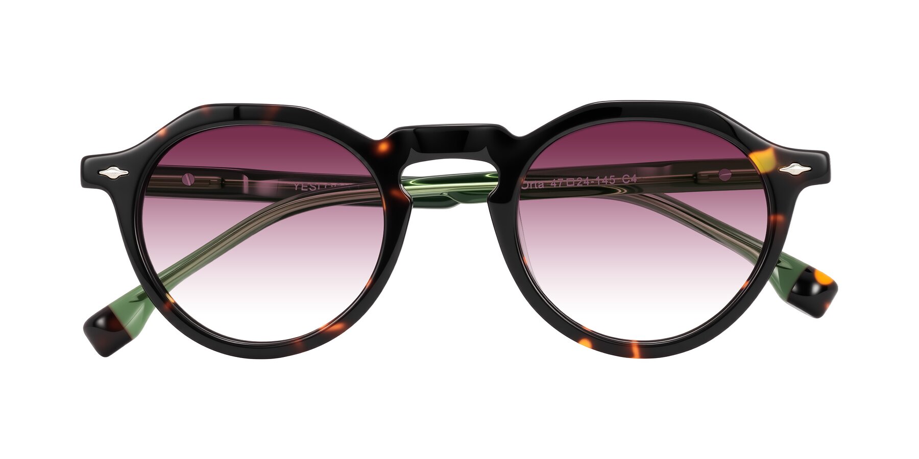 Folded Front of Orta in Tortoise/Green with Wine Gradient Lenses