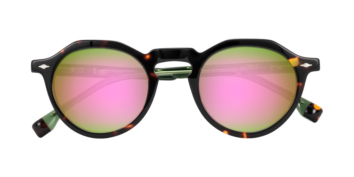 Orta - Tortoise/Green Flash Mirrored Sunglasses
