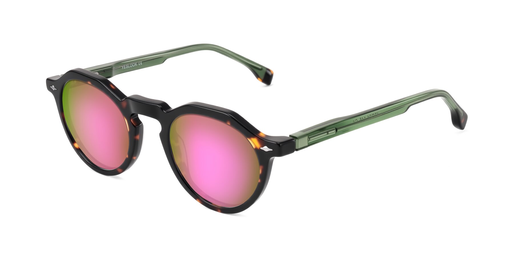 Angle of Orta in Tortoise/Green with Pink Mirrored Lenses
