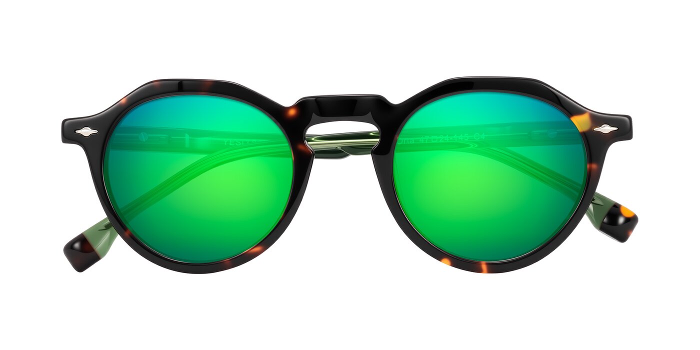 Orta - Tortoise/Green Flash Mirrored Sunglasses