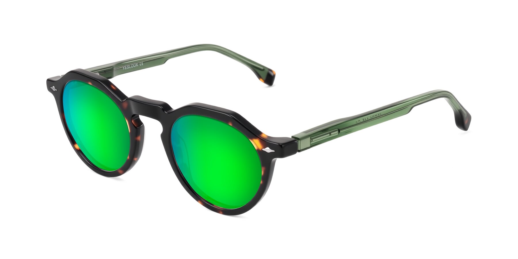 Angle of Orta in Tortoise/Green with Green Mirrored Lenses