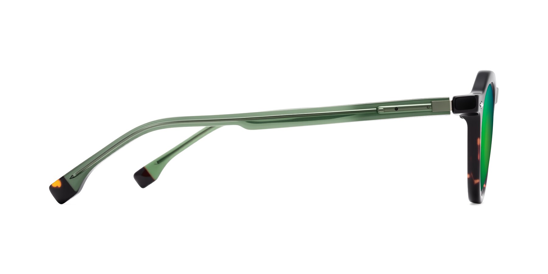 Side of Orta in Tortoise/Green with Green Mirrored Lenses