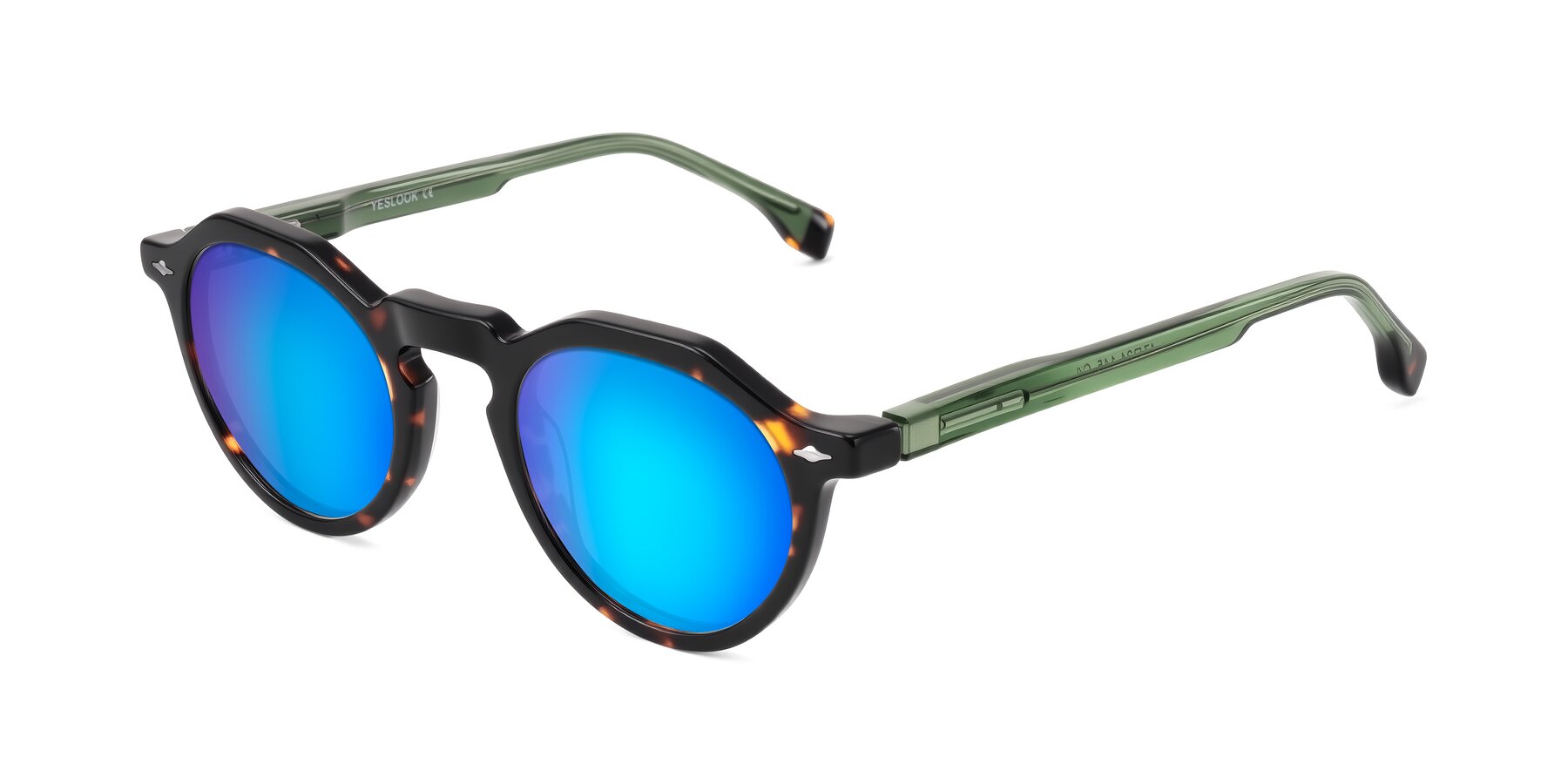 Angle of Orta in Tortoise/Green with Blue Mirrored Lenses