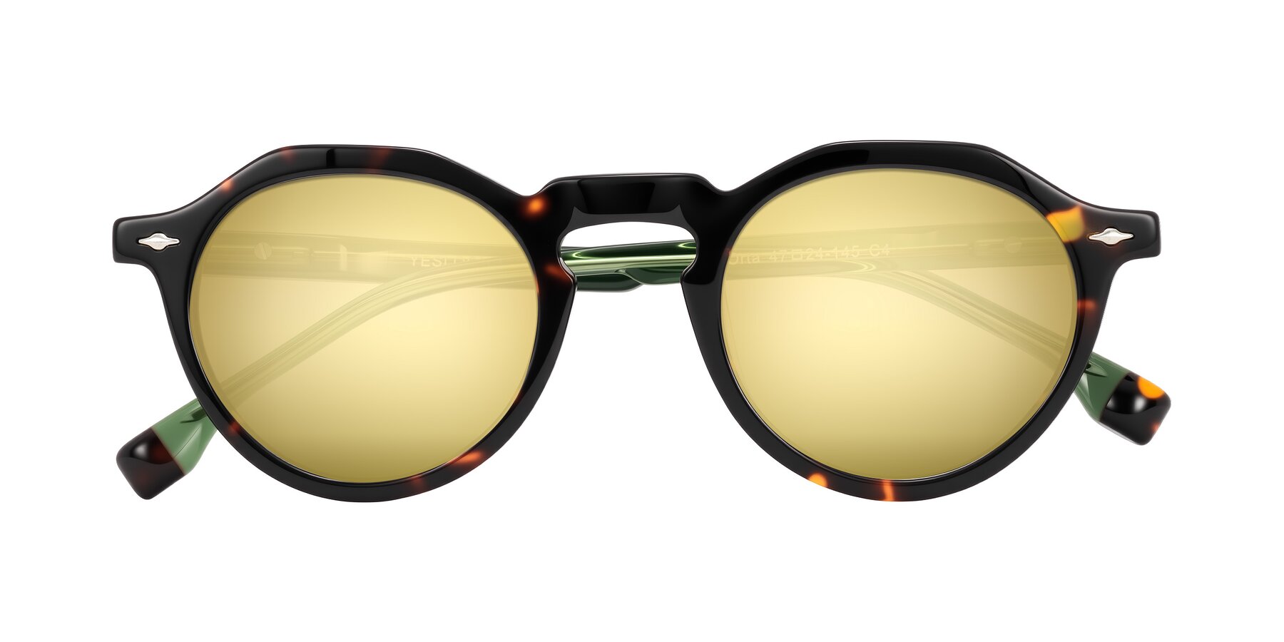 Folded Front of Orta in Tortoise/Green with Gold Mirrored Lenses