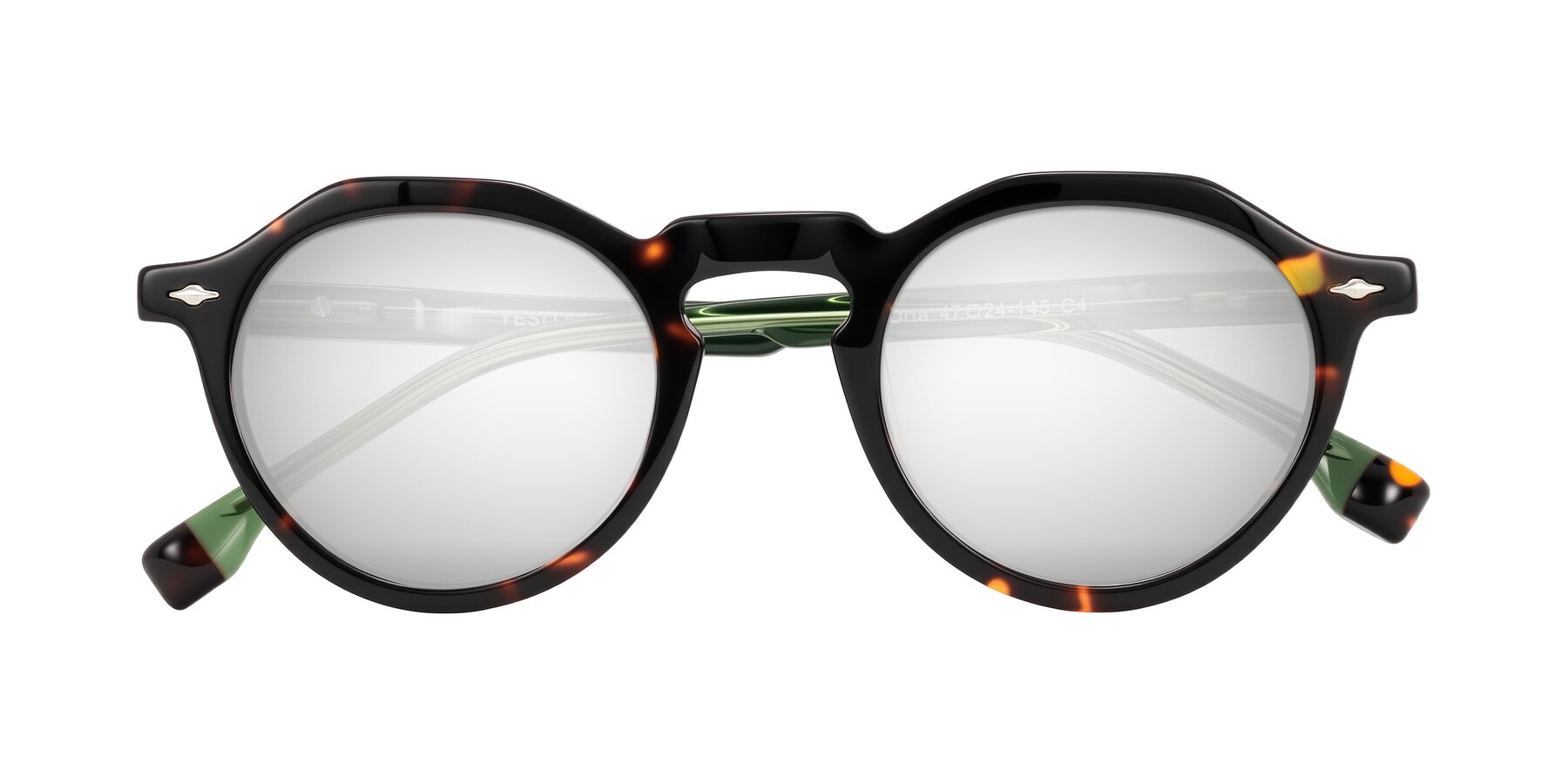 Folded Front of Orta in Tortoise/Green with Silver Mirrored Lenses