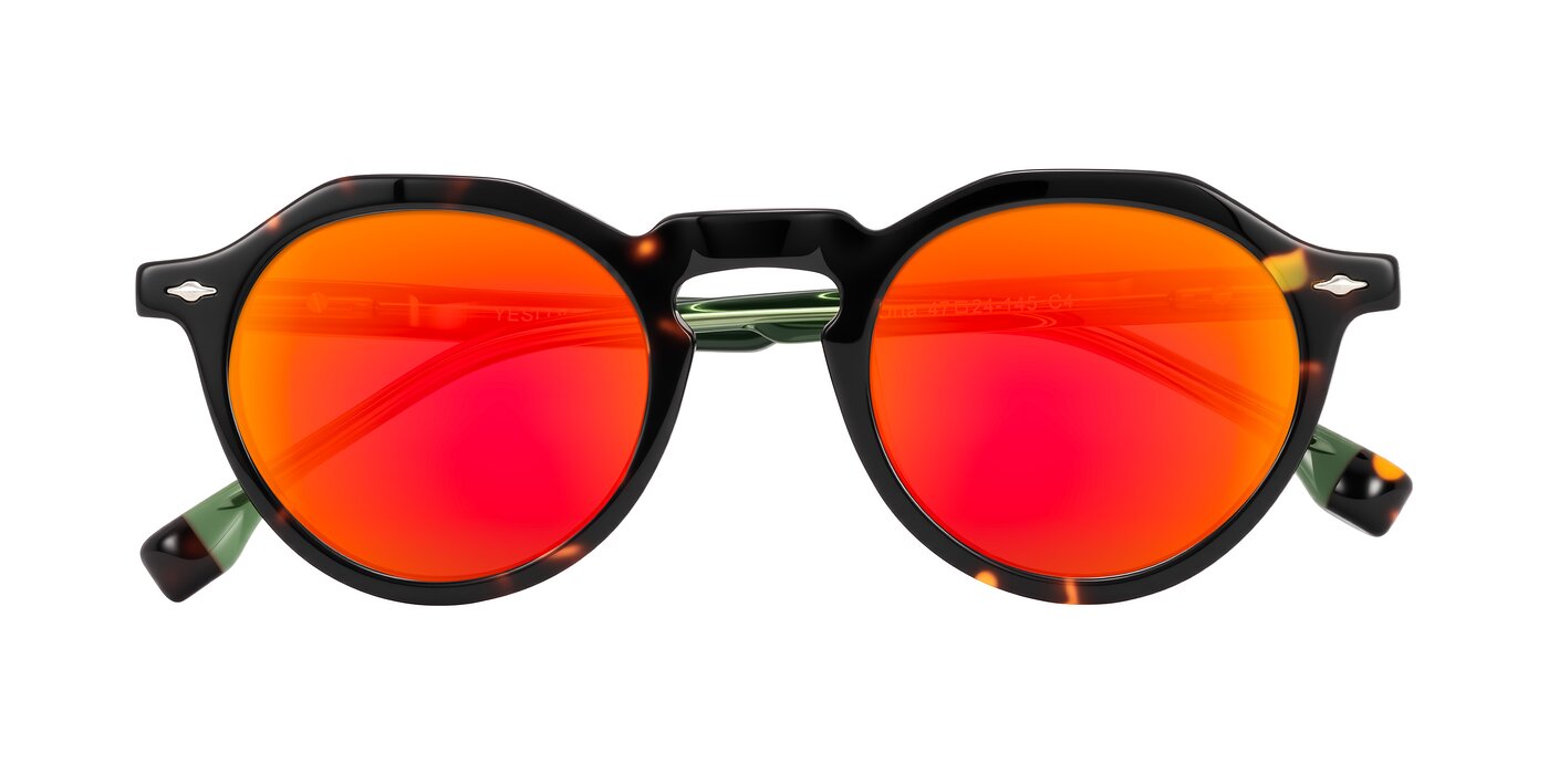 Orta - Tortoise/Green Flash Mirrored Sunglasses