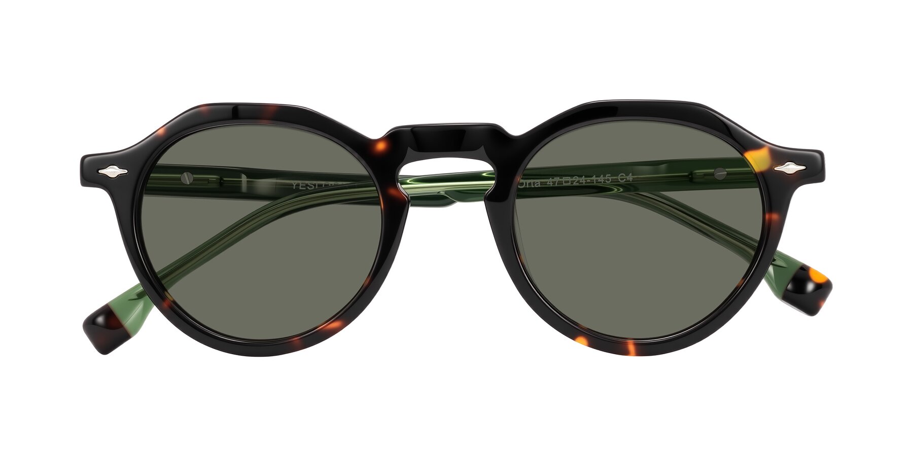Folded Front of Orta in Tortoise/Green with Gray Polarized Lenses