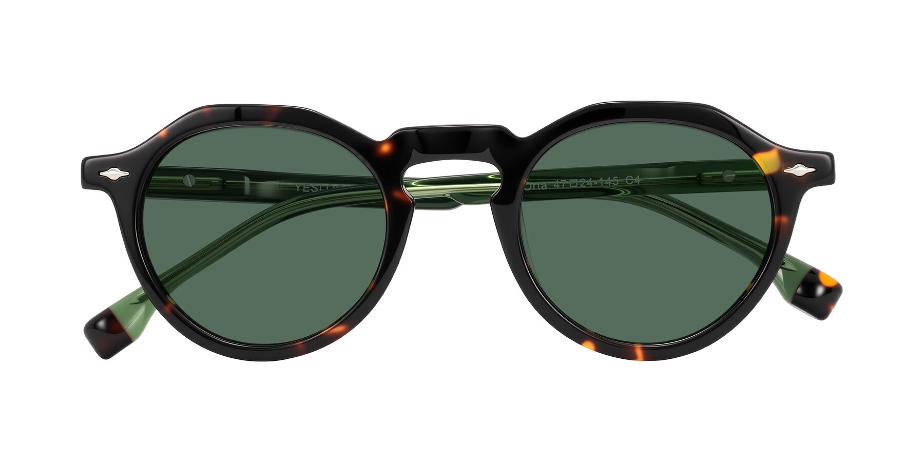 Folded Front of Orta in Tortoise/Green with Green Polarized Lenses