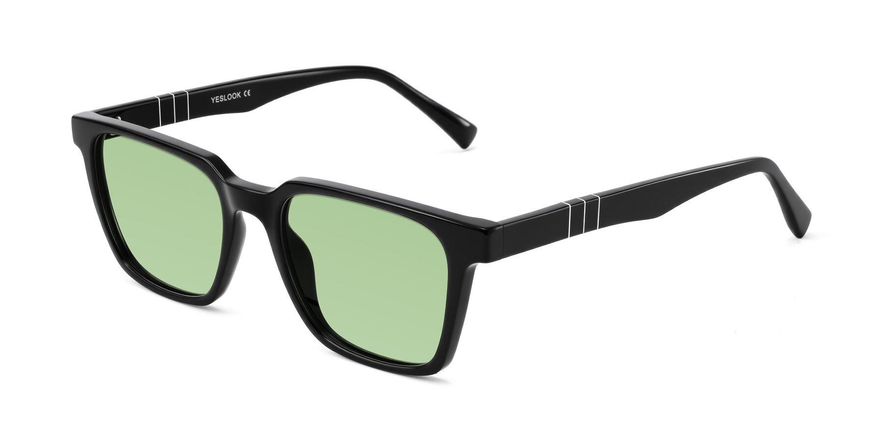 Angle of Doelum in Black with Medium Green Tinted Lenses