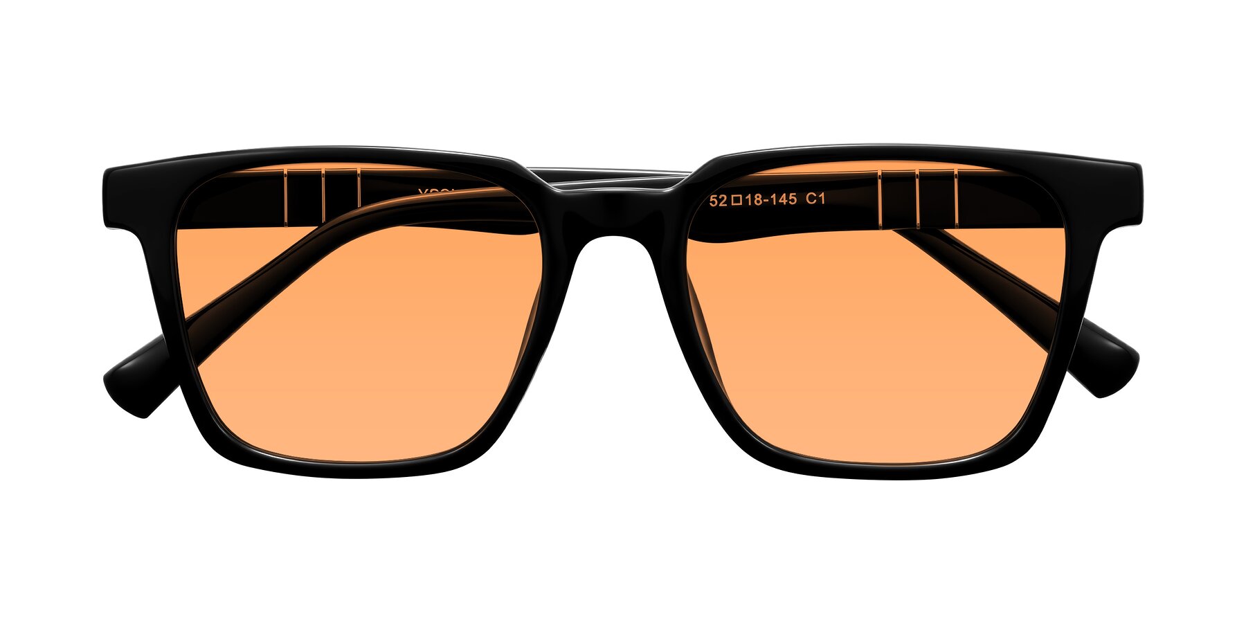 Folded Front of Doelum in Black with Medium Orange Tinted Lenses