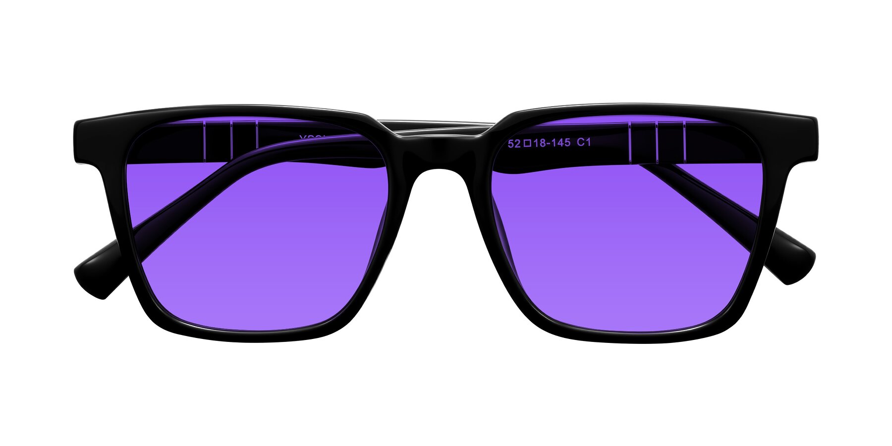 Folded Front of Doelum in Black with Purple Tinted Lenses