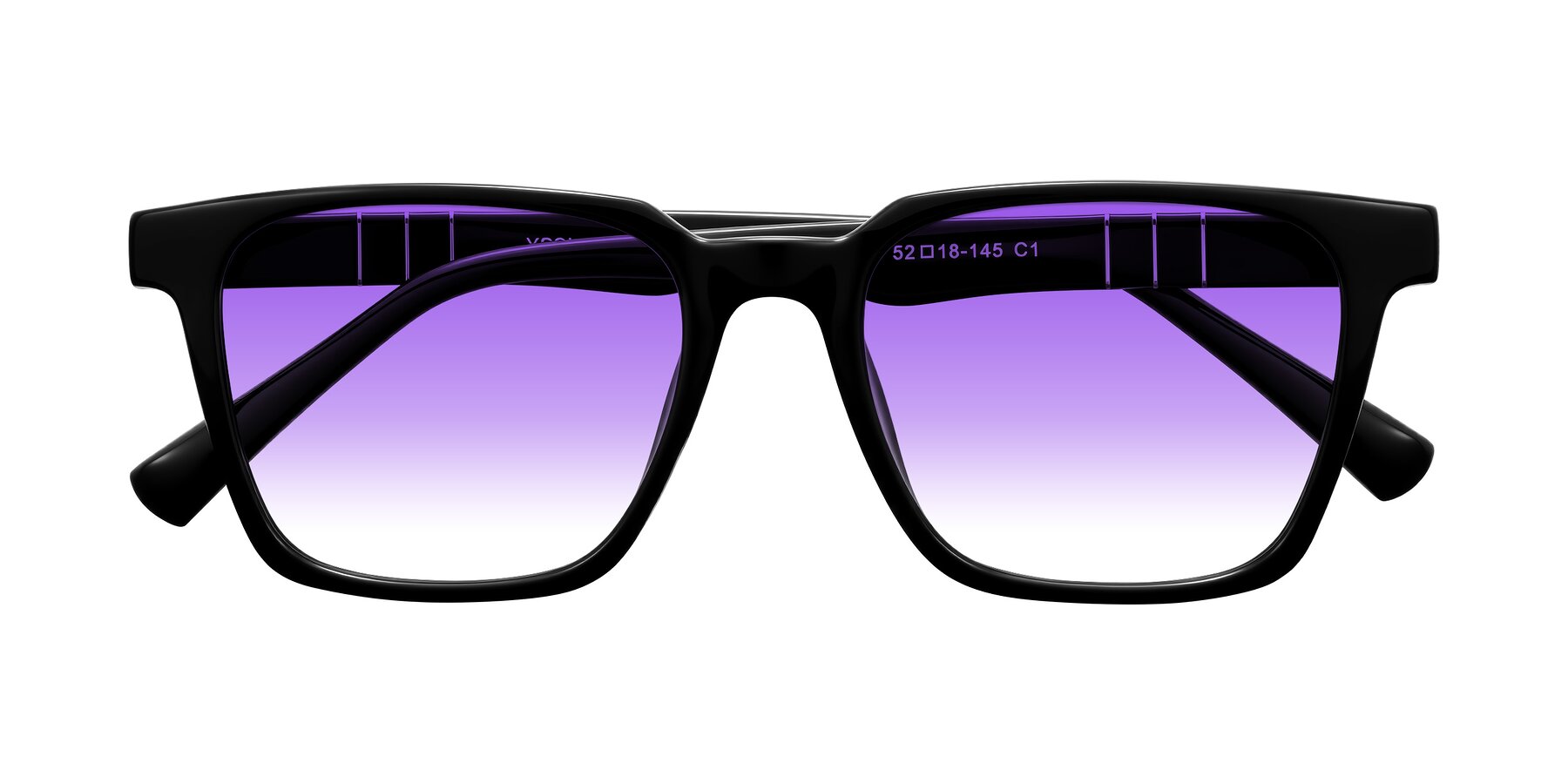 Folded Front of Doelum in Black with Purple Gradient Lenses