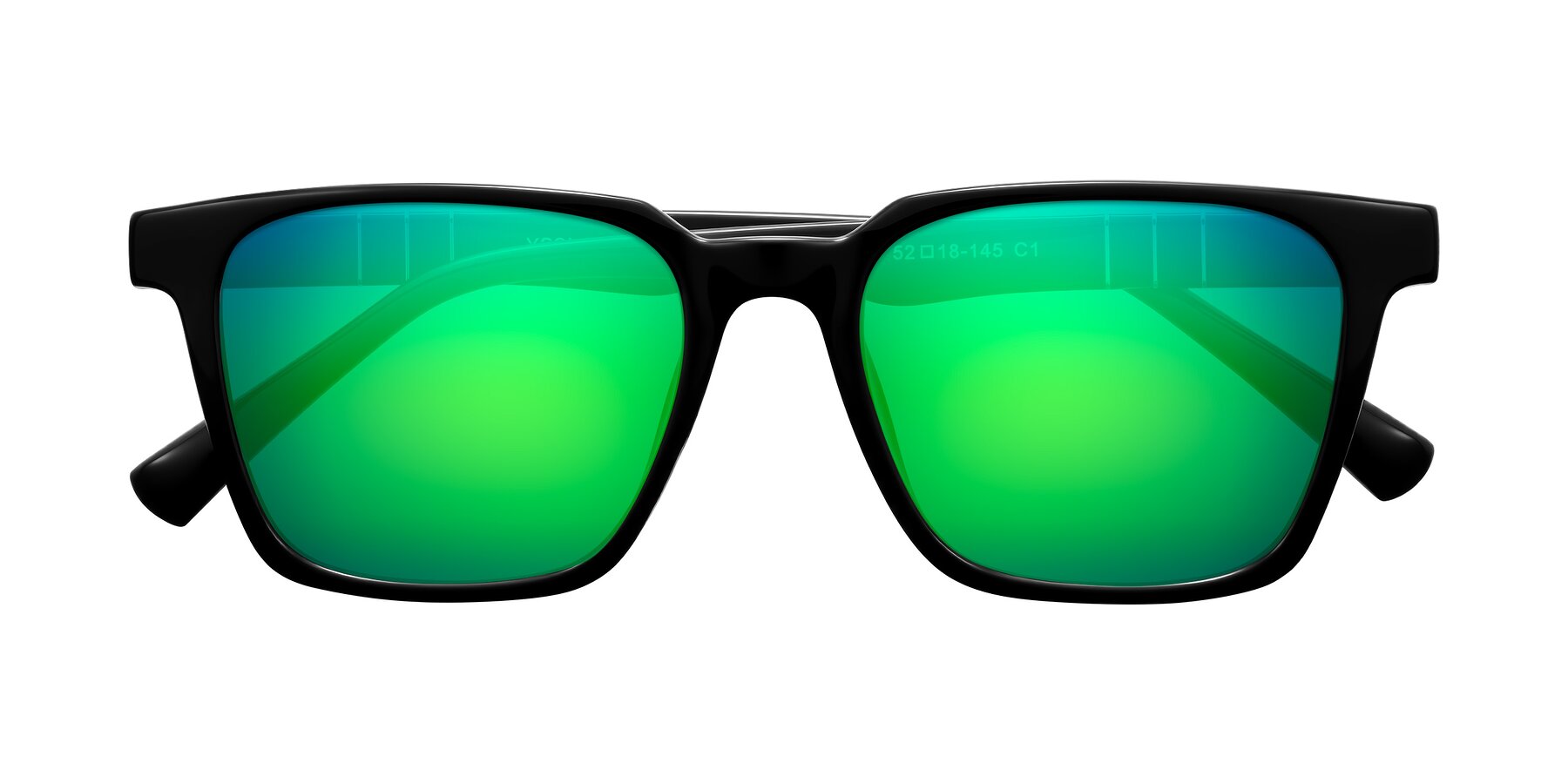 Folded Front of Doelum in Black with Green Mirrored Lenses