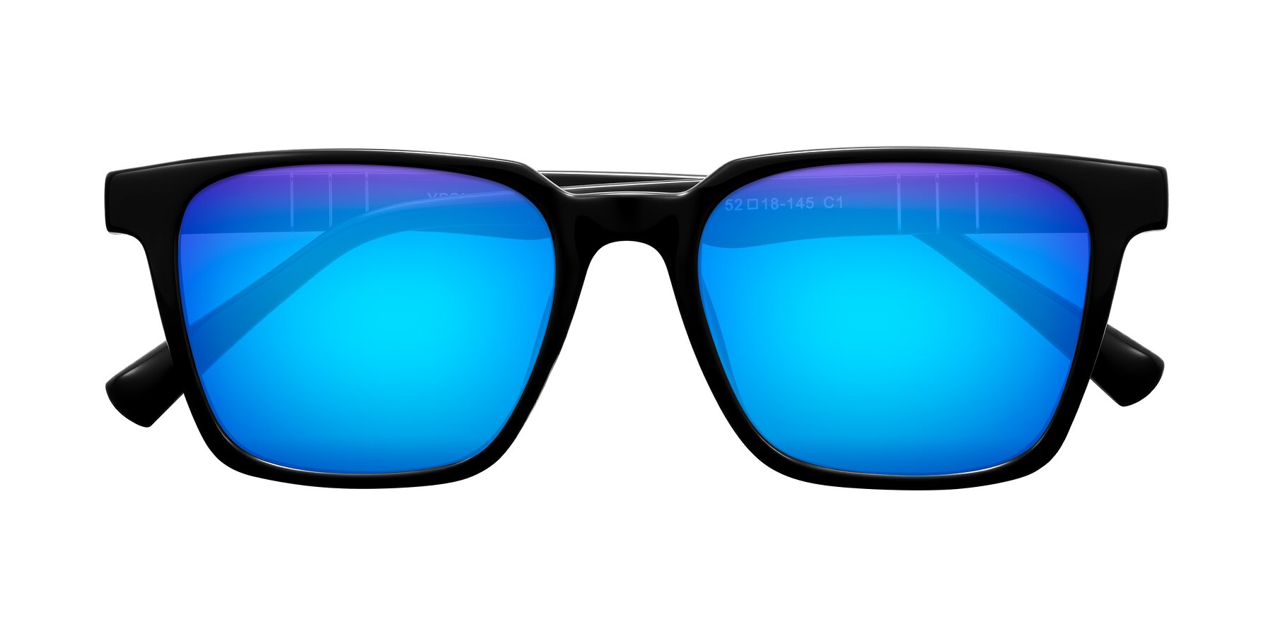 Folded Front of Doelum in Black with Blue Mirrored Lenses