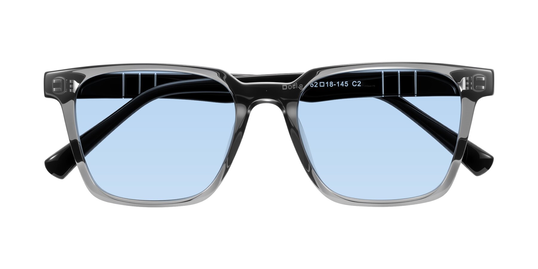 Folded Front of Doelum in Gray/Black with Light Blue Tinted Lenses