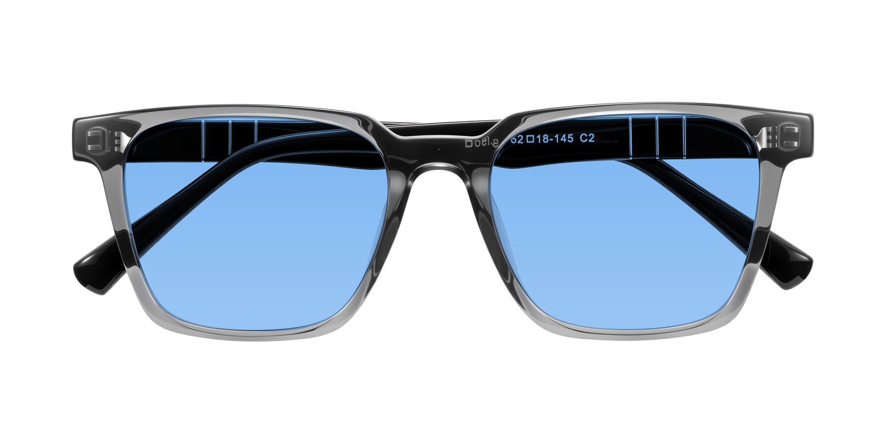 Folded Front of Doelum in Gray/Black with Medium Blue Tinted Lenses
