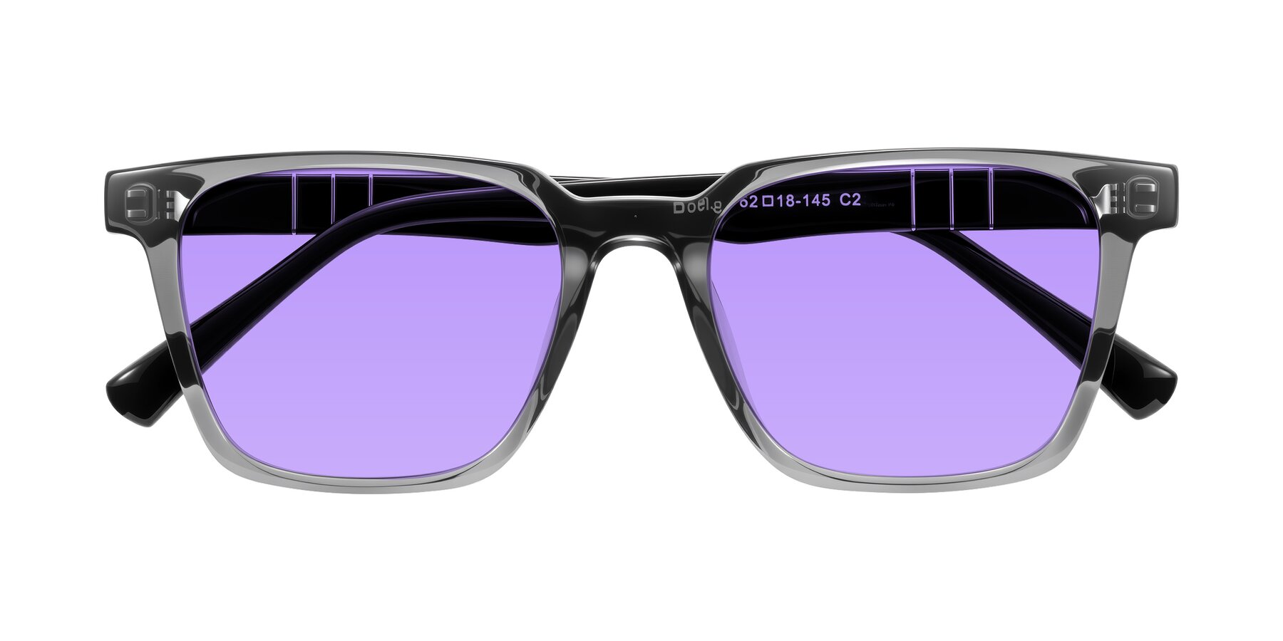 Folded Front of Doelum in Gray/Black with Medium Purple Tinted Lenses
