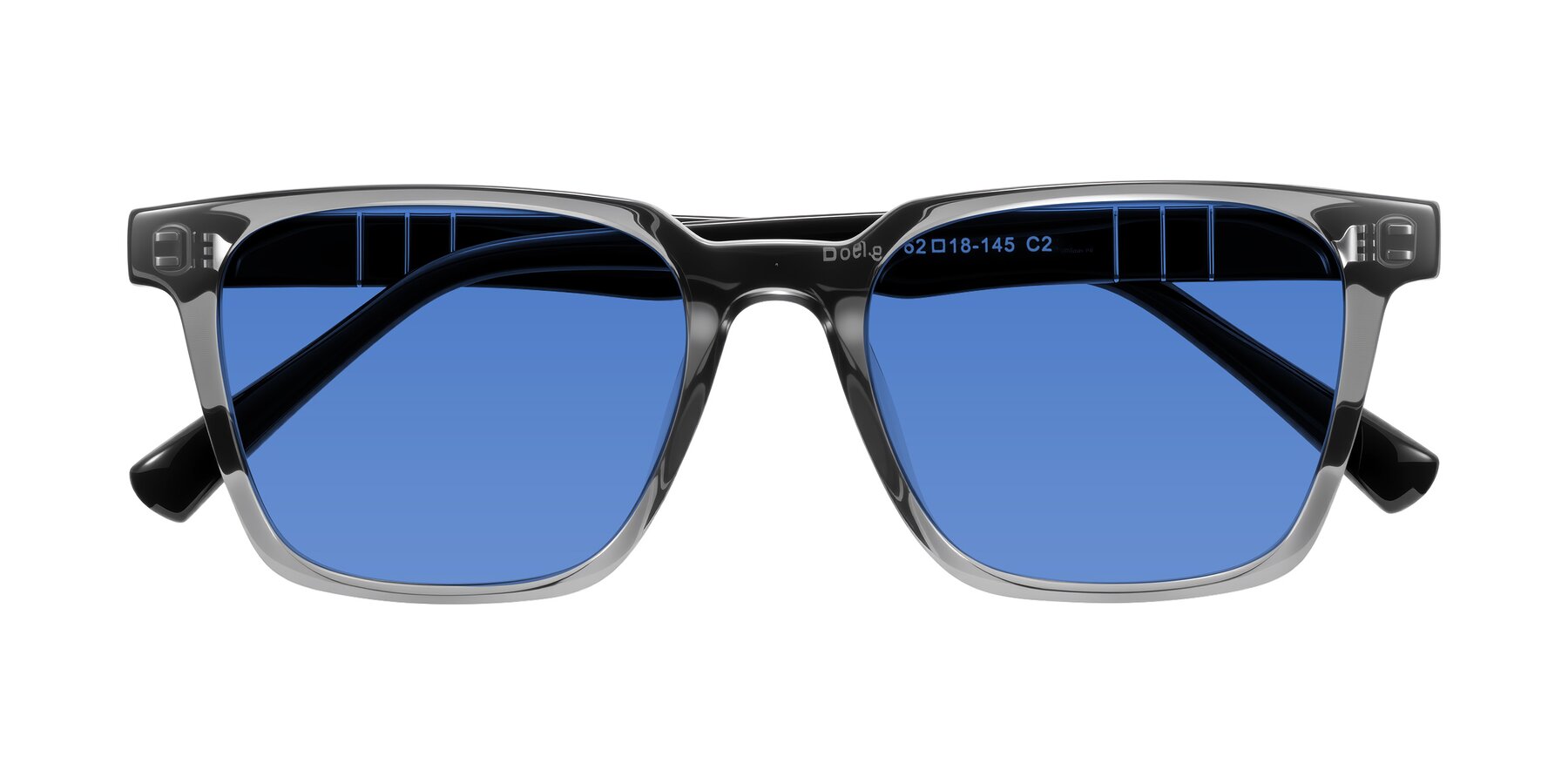 Folded Front of Doelum in Gray/Black with Blue Tinted Lenses