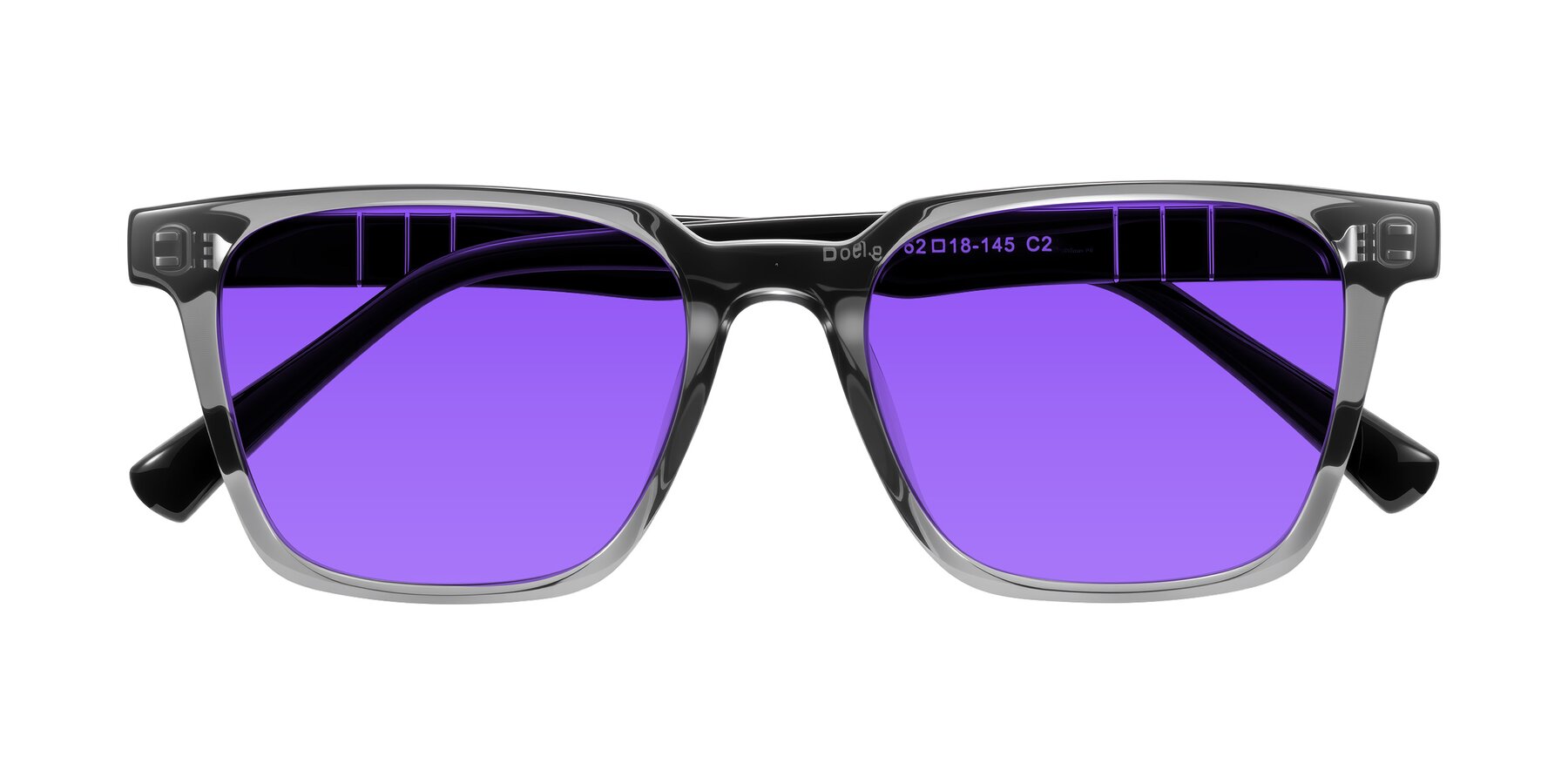 Folded Front of Doelum in Gray/Black with Purple Tinted Lenses