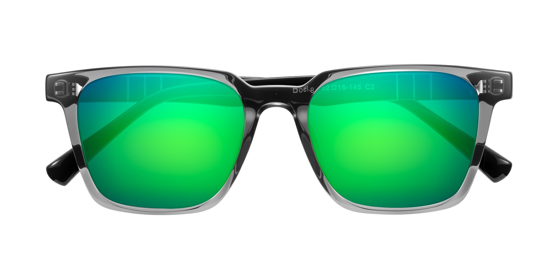 Folded Front of Doelum in Gray/Black with Green Mirrored Lenses