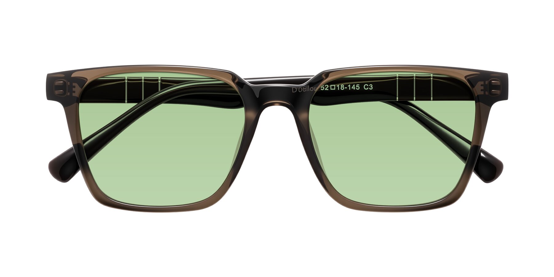 Folded Front of Doelum in Brown with Medium Green Tinted Lenses
