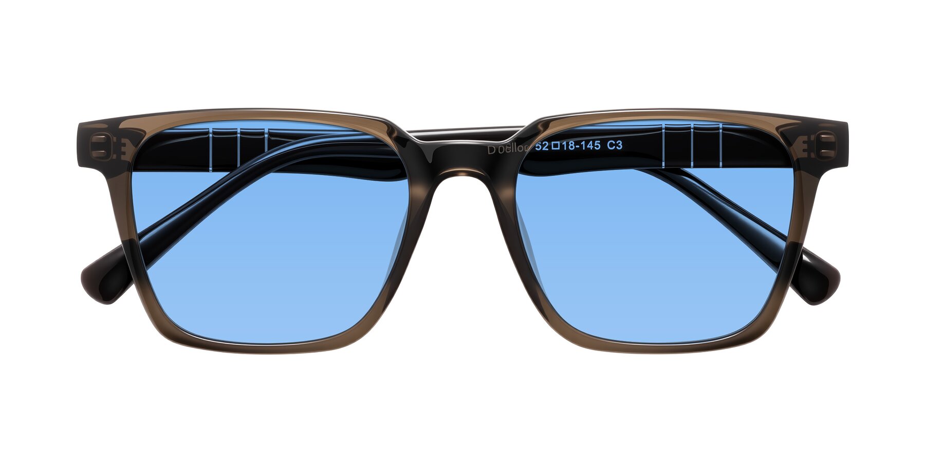 Folded Front of Doelum in Brown with Medium Blue Tinted Lenses