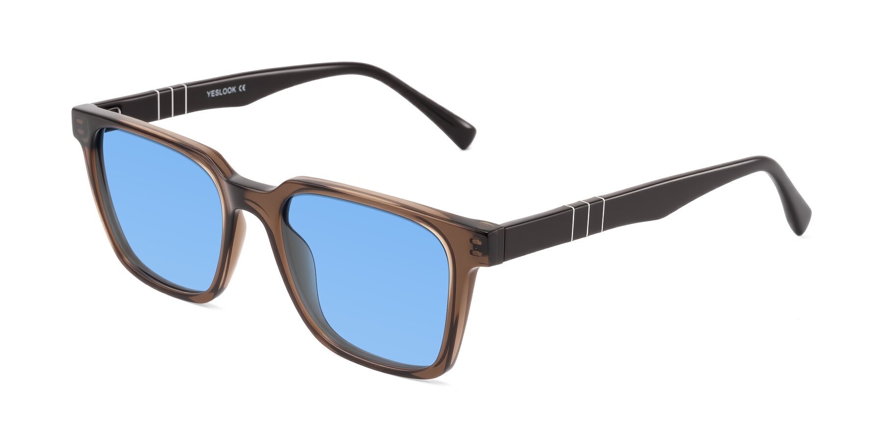 Angle of Doelum in Brown with Medium Blue Tinted Lenses