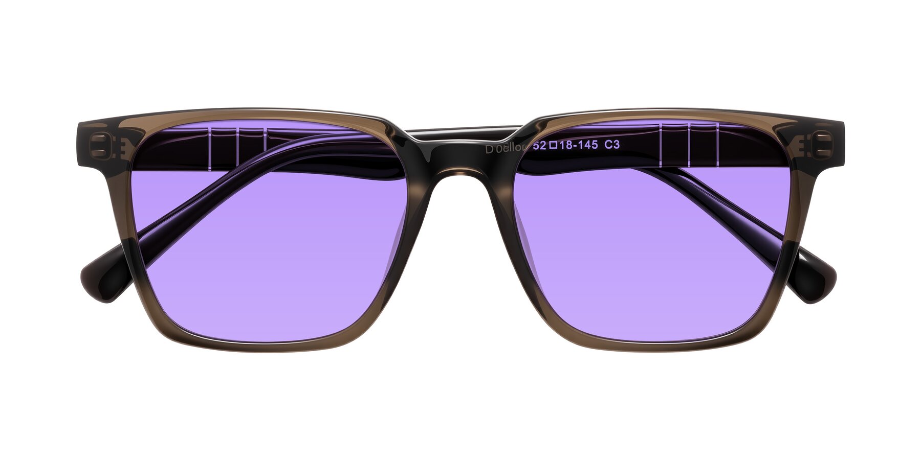 Folded Front of Doelum in Brown with Medium Purple Tinted Lenses