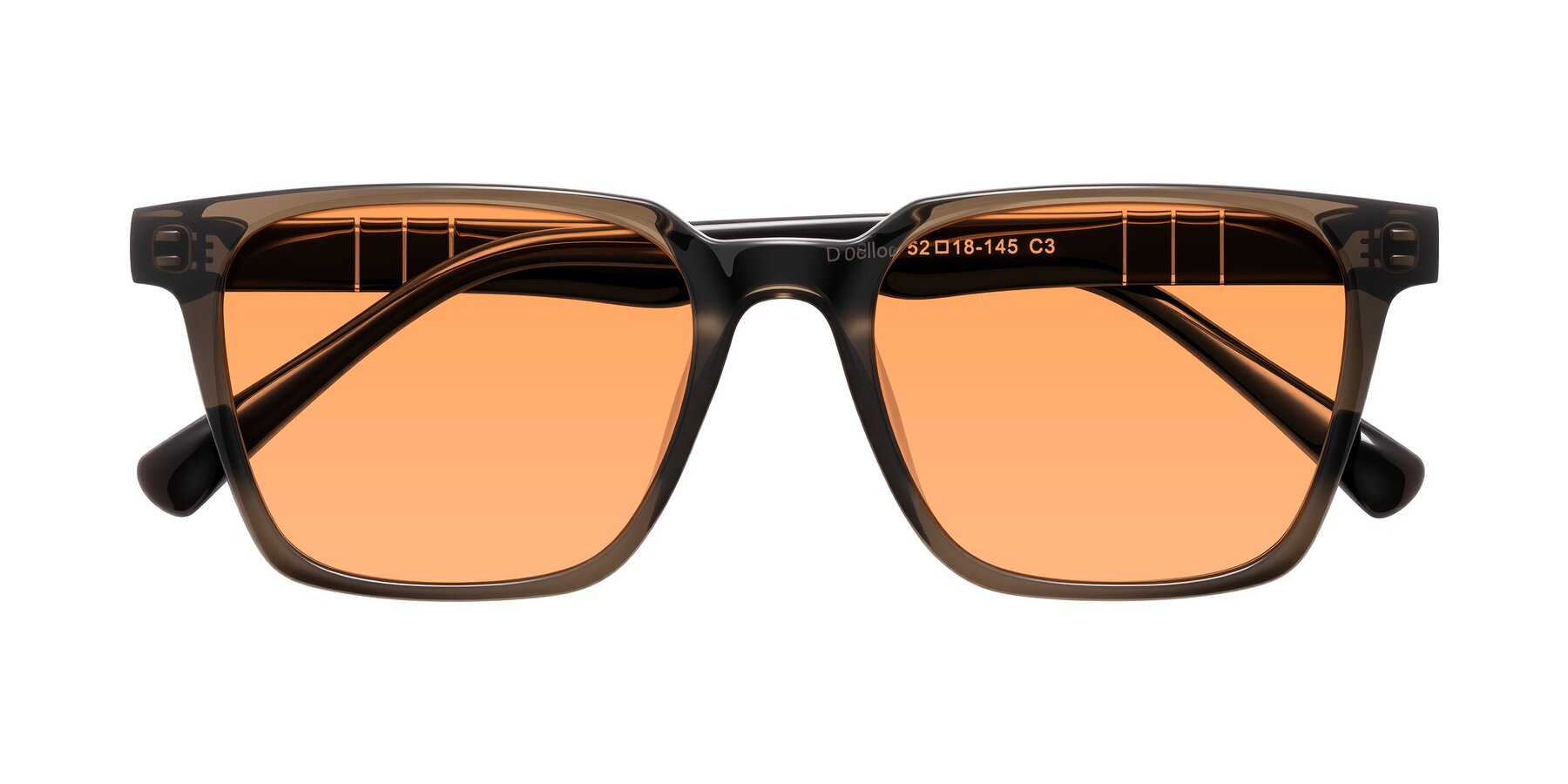 Folded Front of Doelum in Brown with Medium Orange Tinted Lenses