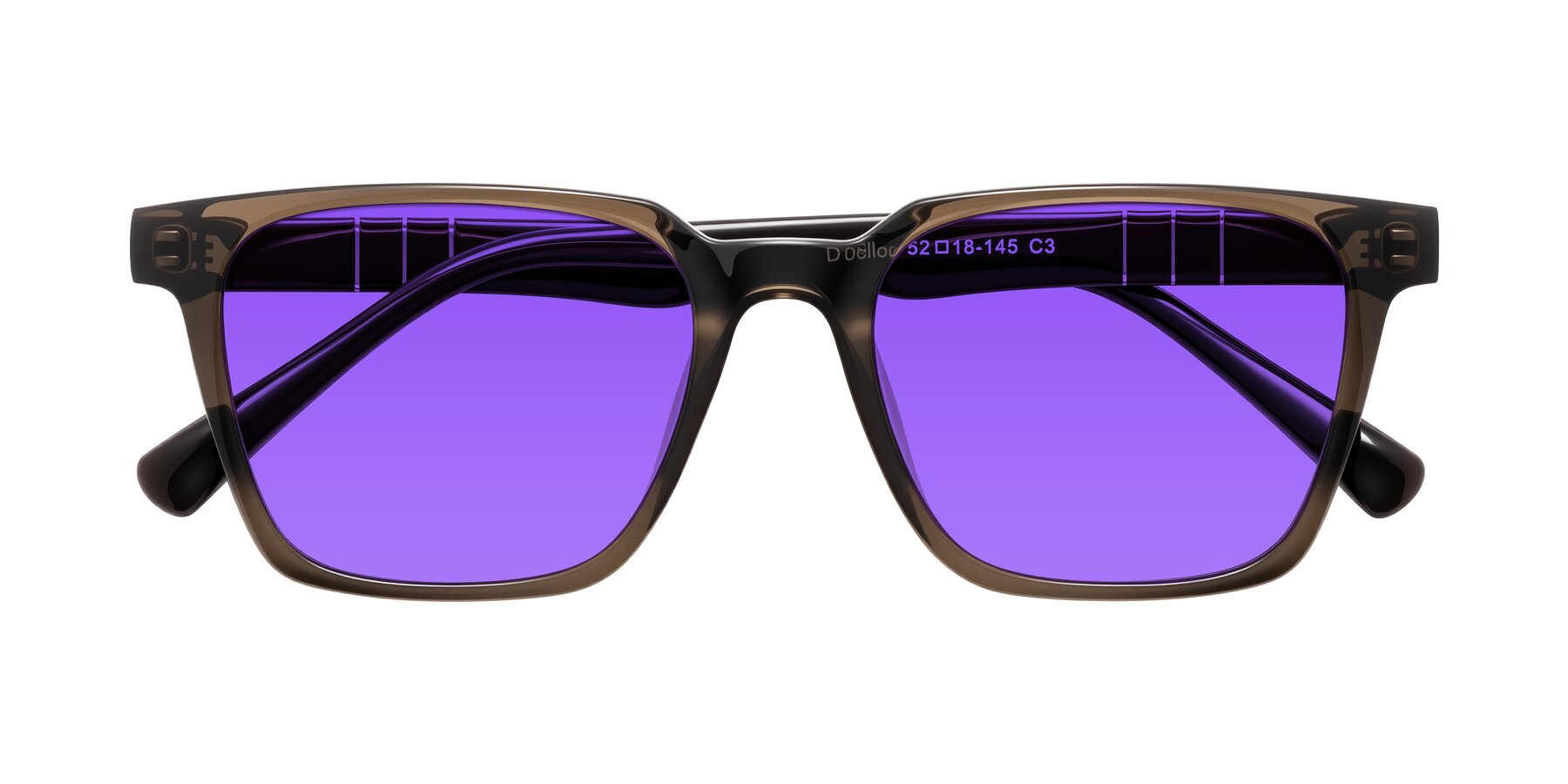 Folded Front of Doelum in Brown with Purple Tinted Lenses