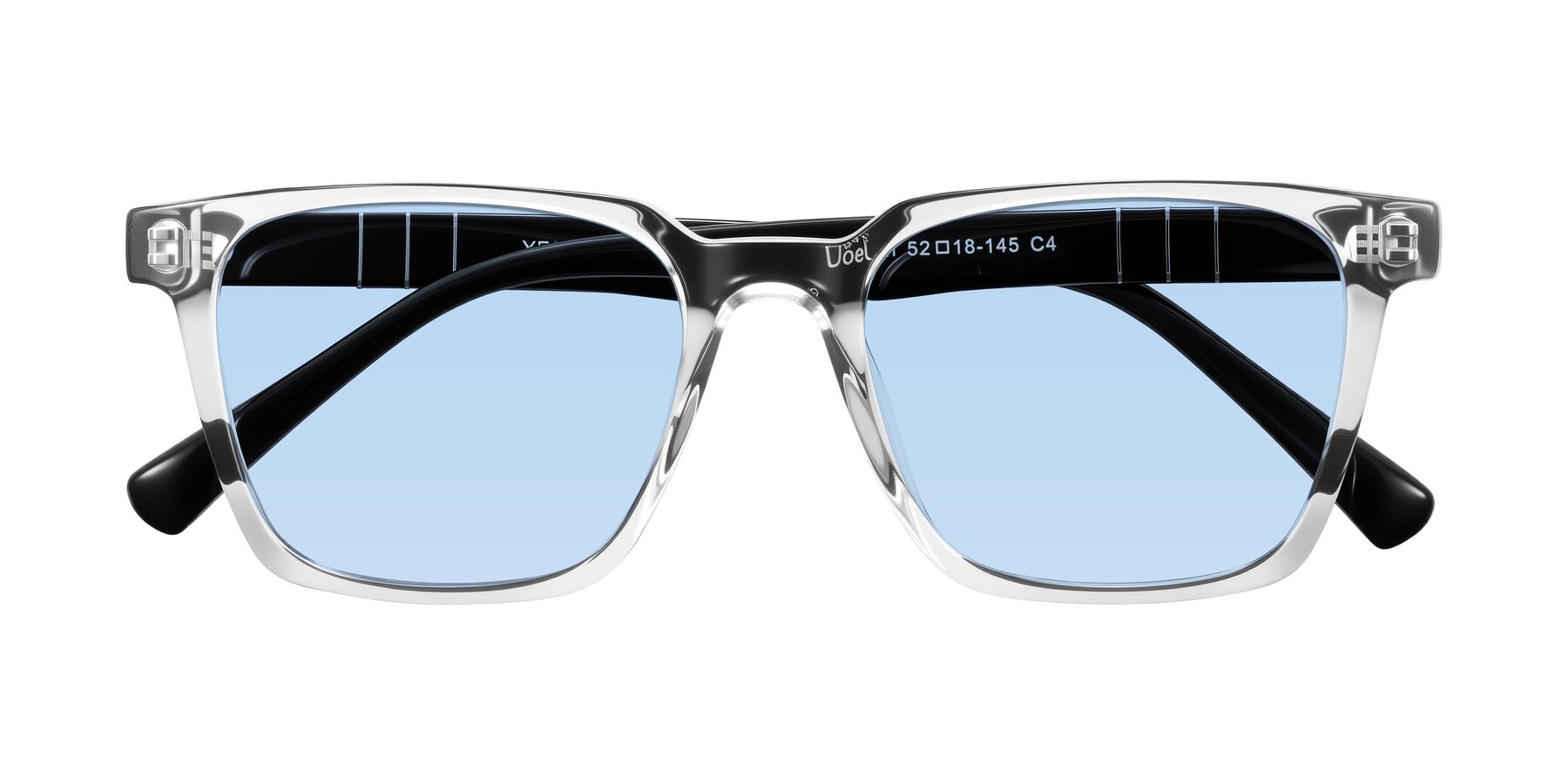 Folded Front of Doelum in Clear/Black with Light Blue Tinted Lenses