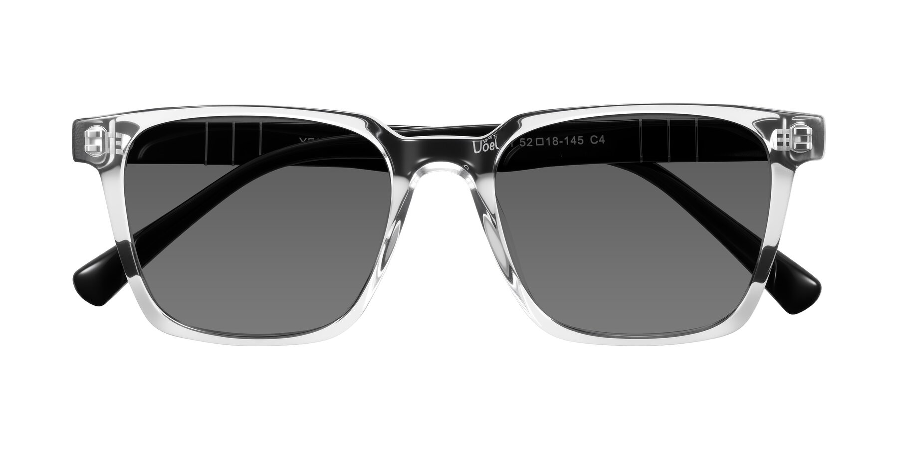 Folded Front of Doelum in Clear/Black with Medium Gray Tinted Lenses
