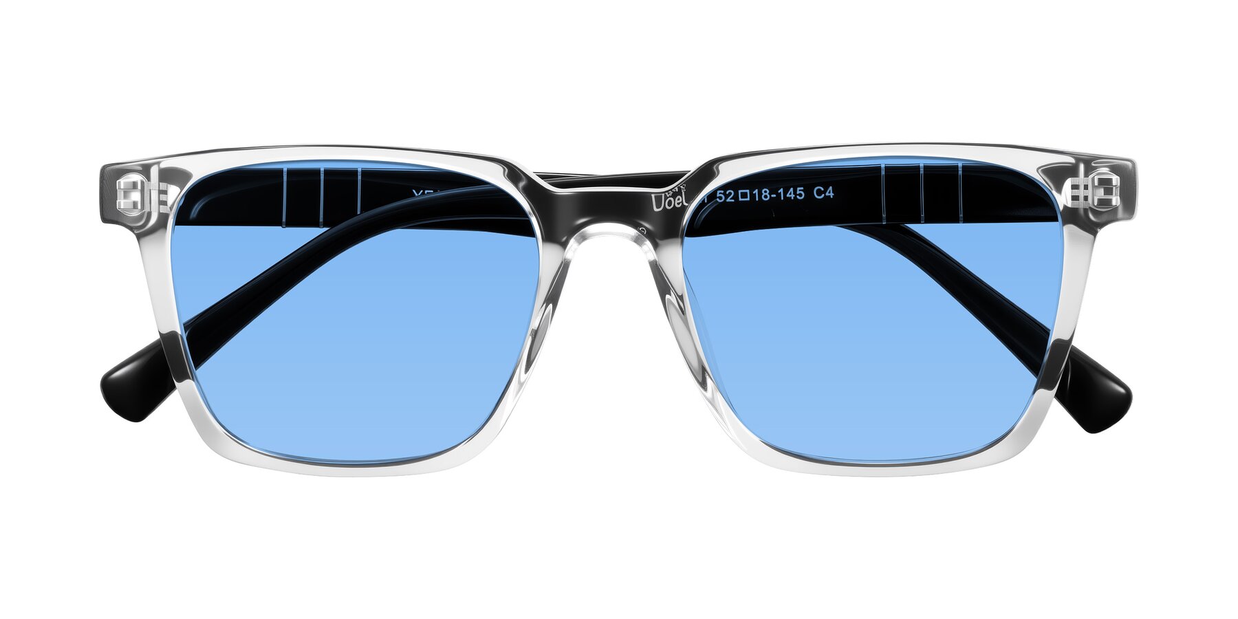 Folded Front of Doelum in Clear/Black with Medium Blue Tinted Lenses