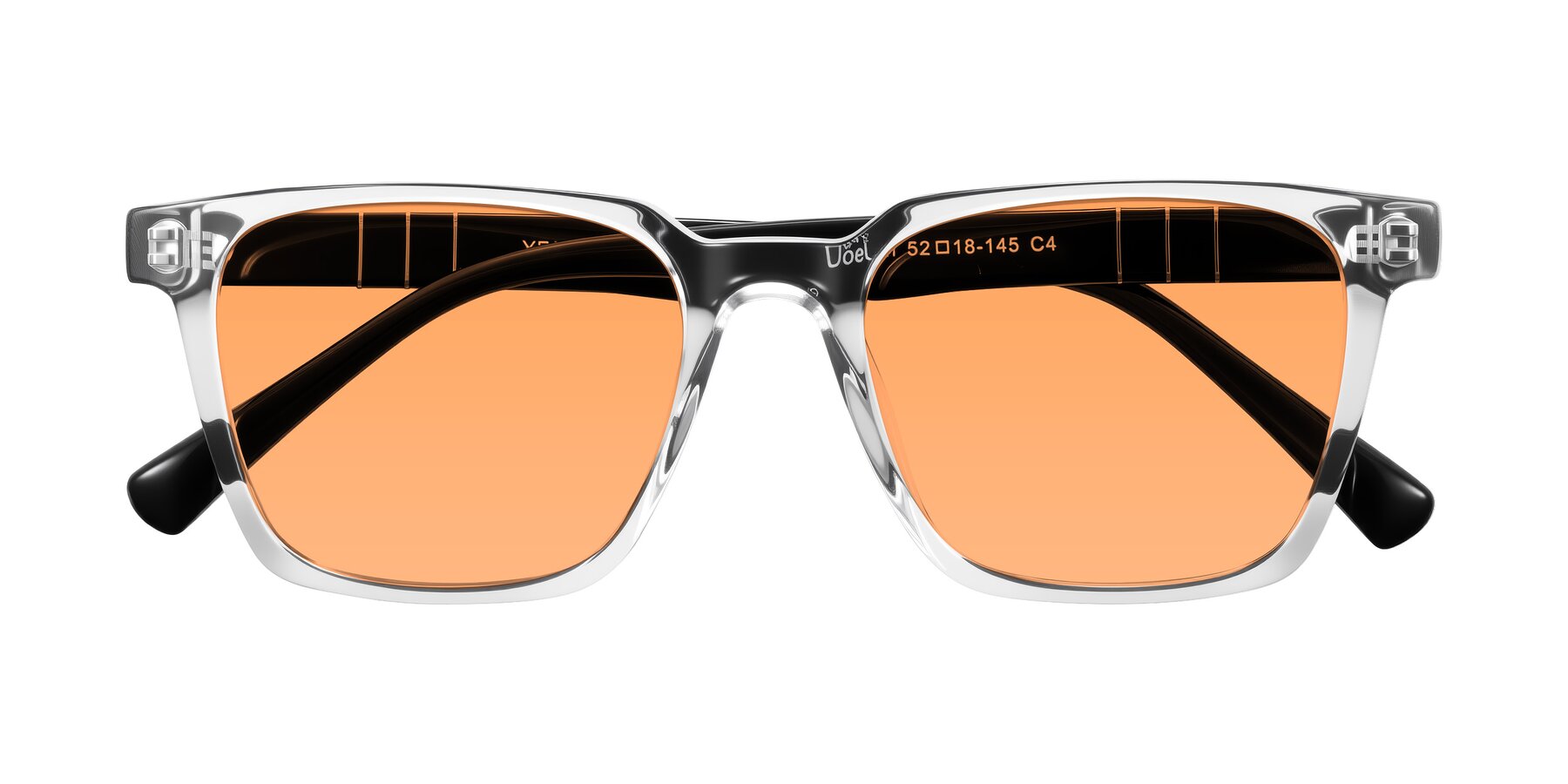 Folded Front of Doelum in Clear/Black with Medium Orange Tinted Lenses