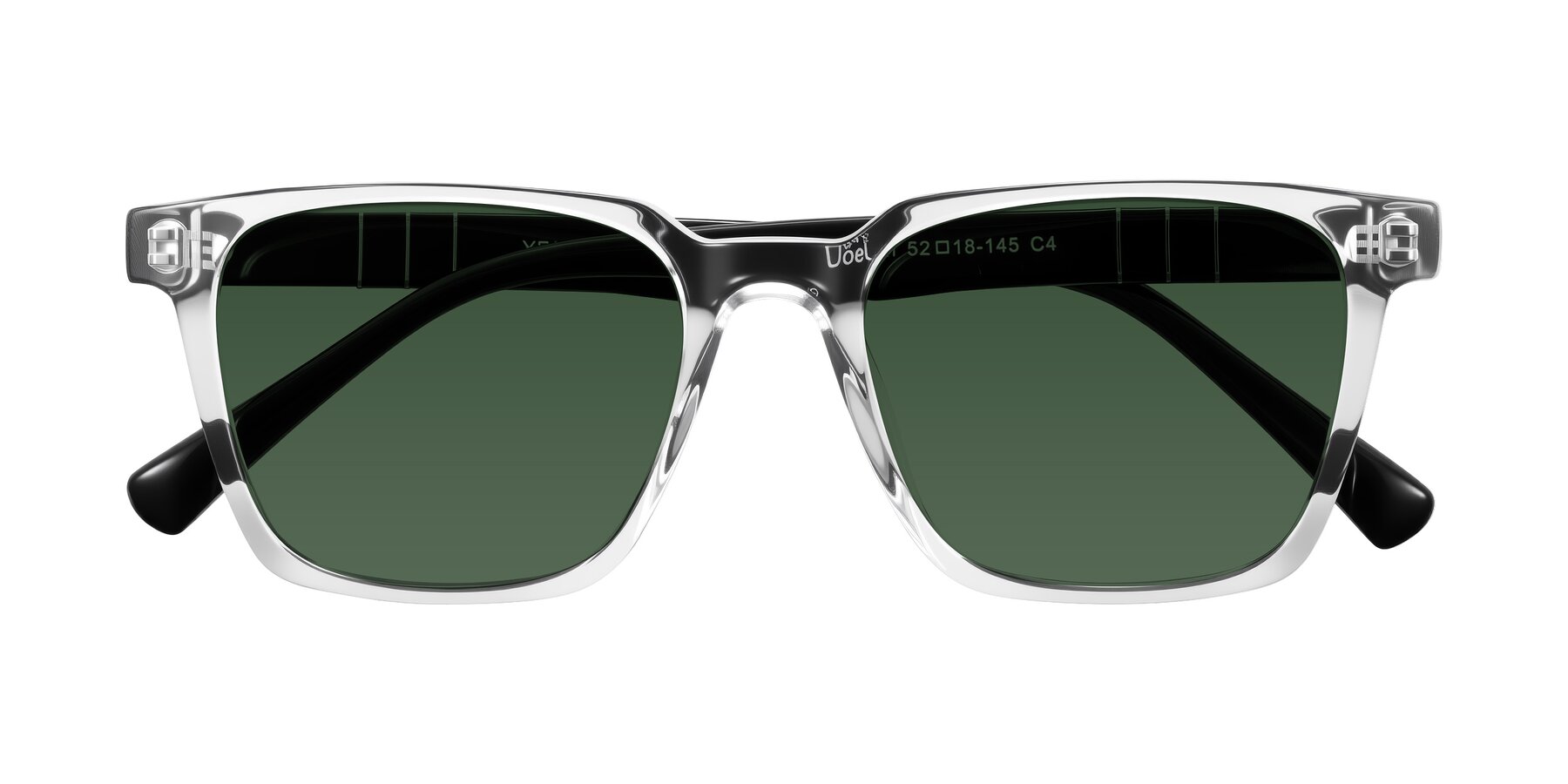 Folded Front of Doelum in Clear/Black with Green Tinted Lenses