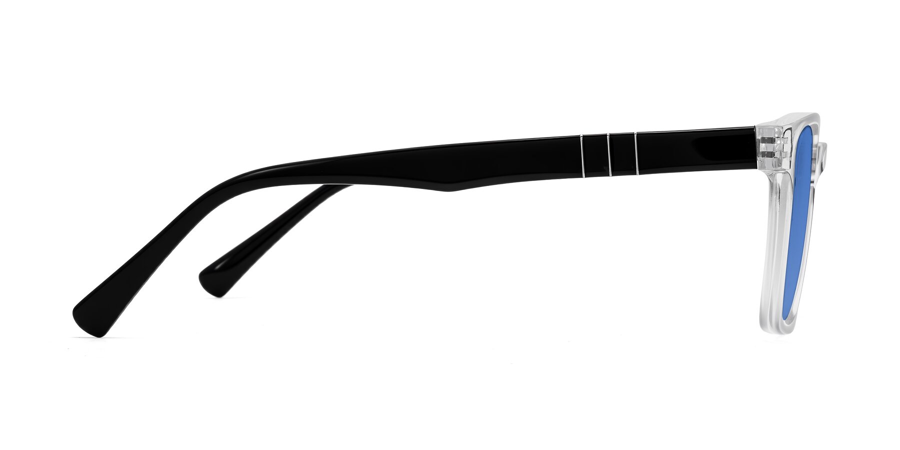 Side of Doelum in Clear/Black with Blue Tinted Lenses