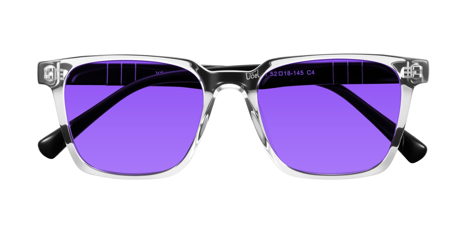Folded Front of Doelum in Clear/Black with Purple Tinted Lenses