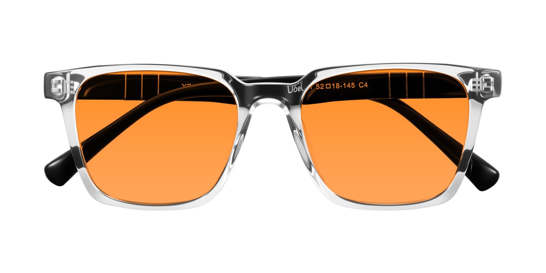 Folded Front of Doelum in Clear/Black with Orange Tinted Lenses