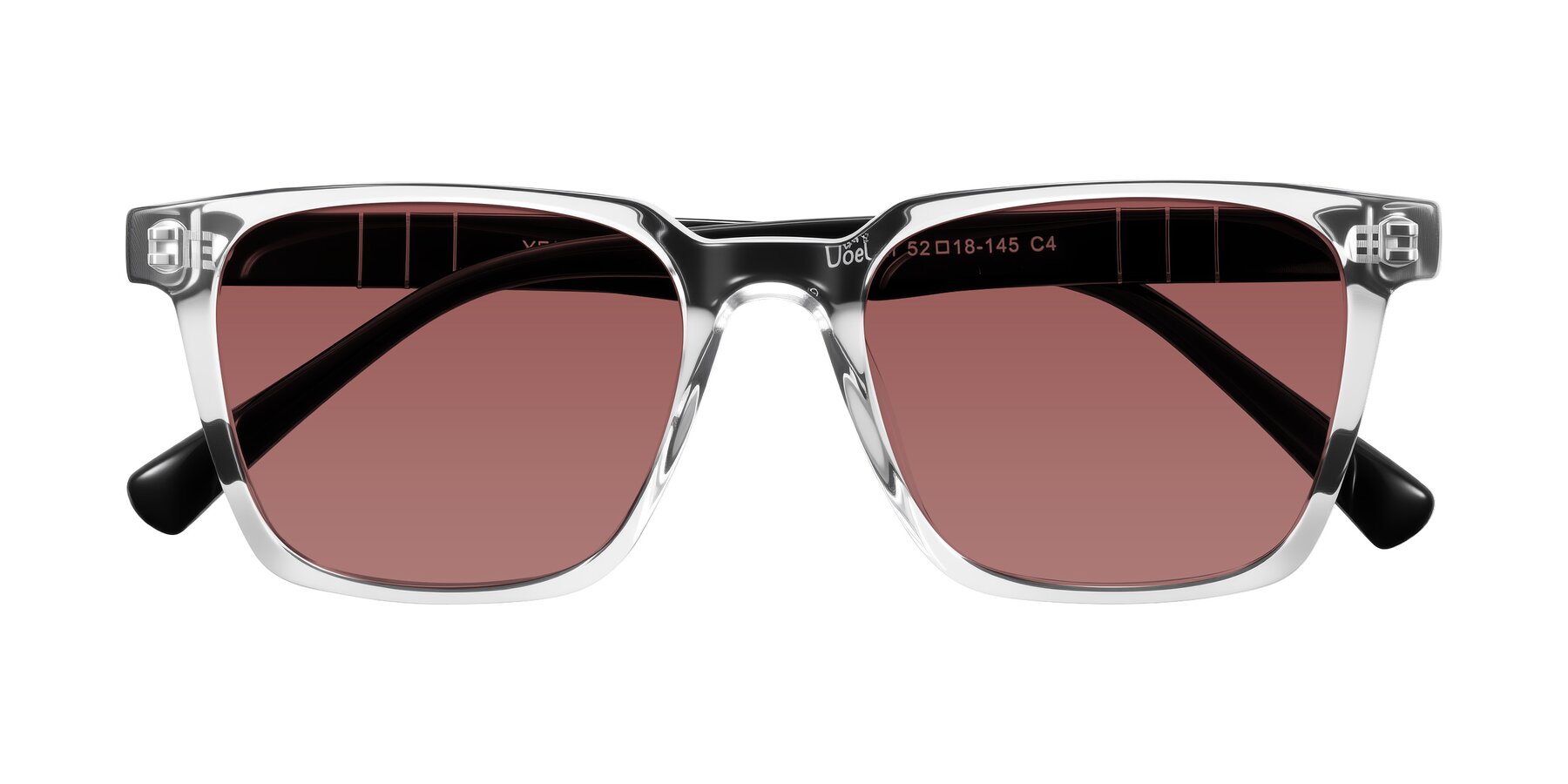 Folded Front of Doelum in Clear/Black with Garnet Tinted Lenses
