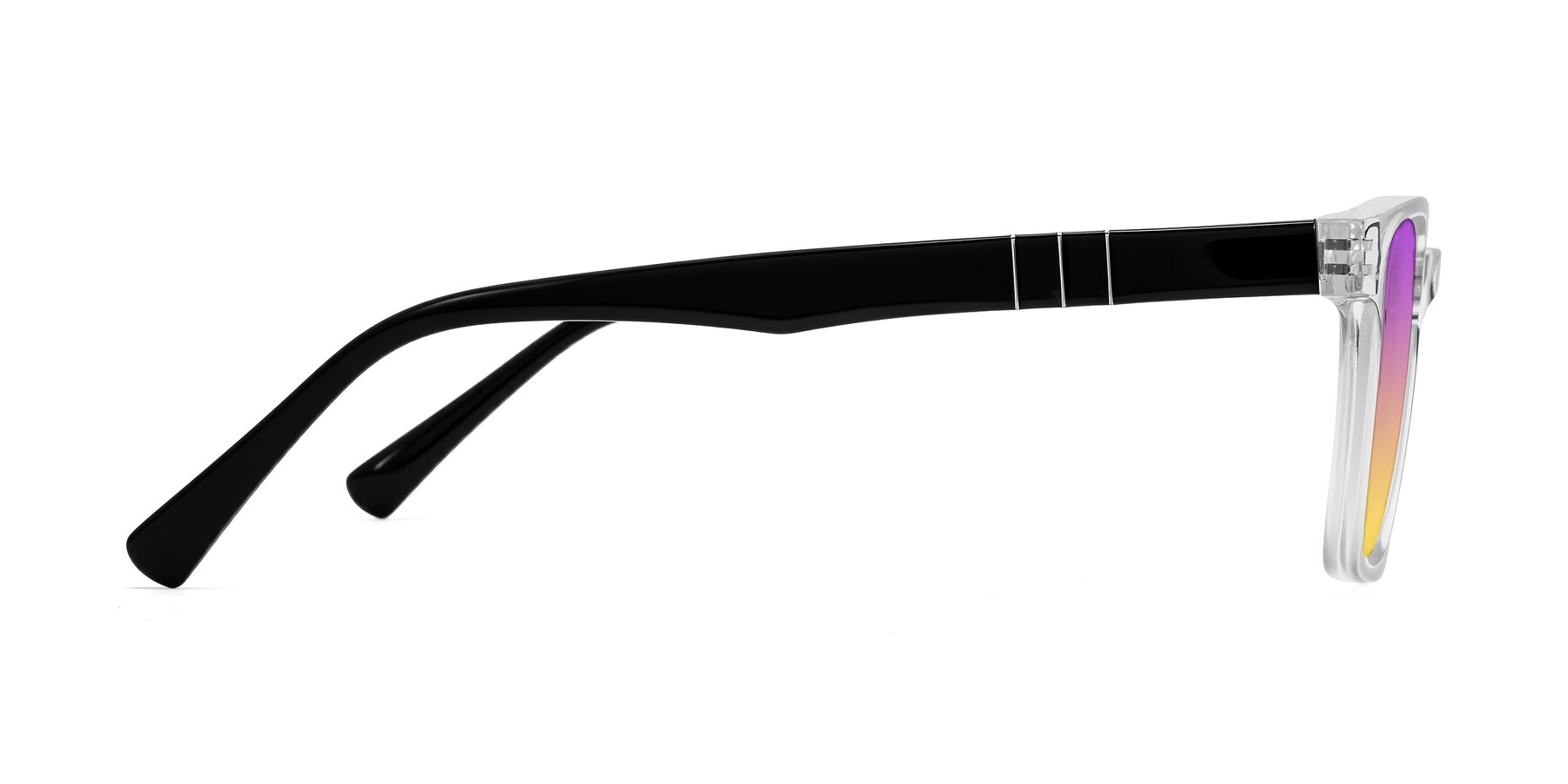 Side of Doelum in Clear/Black with Purple / Yellow Gradient Lenses