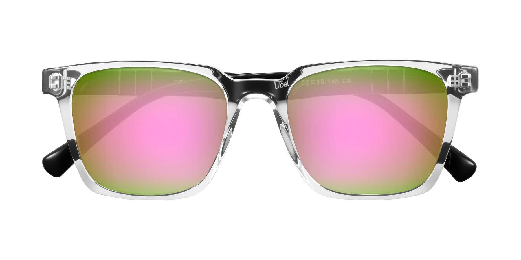 Folded Front of Doelum in Clear/Black with Pink Mirrored Lenses