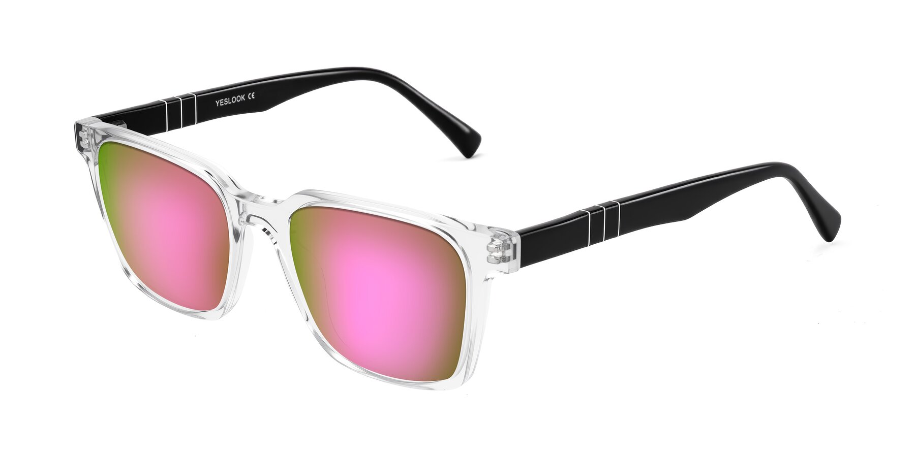 Angle of Doelum in Clear/Black with Pink Mirrored Lenses