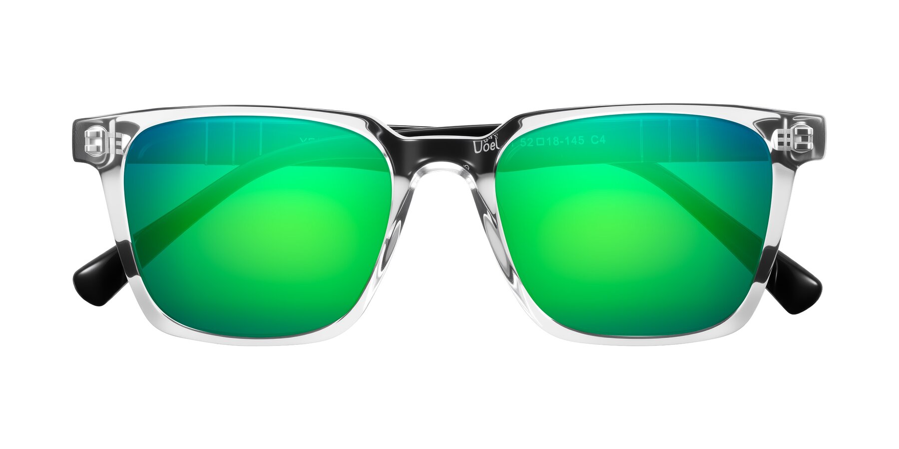 Folded Front of Doelum in Clear/Black with Green Mirrored Lenses