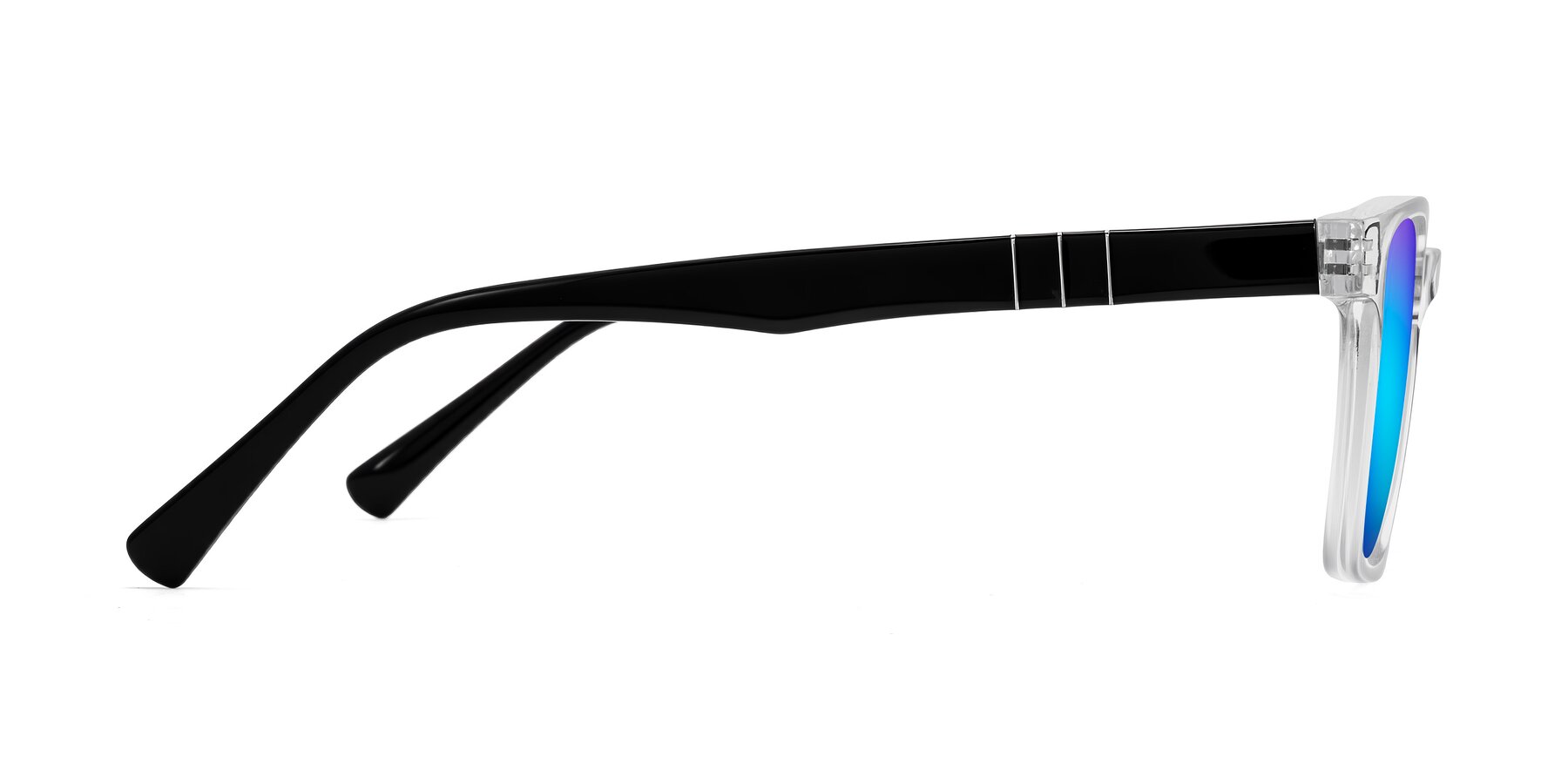 Side of Doelum in Clear/Black with Blue Mirrored Lenses