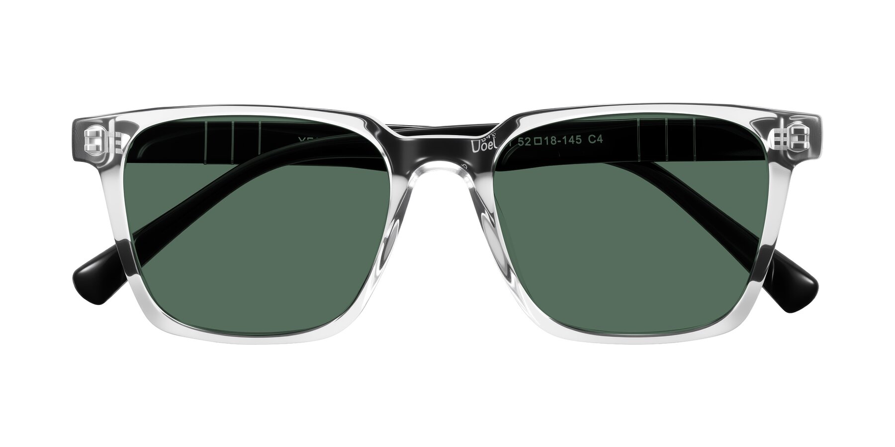 Folded Front of Doelum in Clear/Black with Green Polarized Lenses